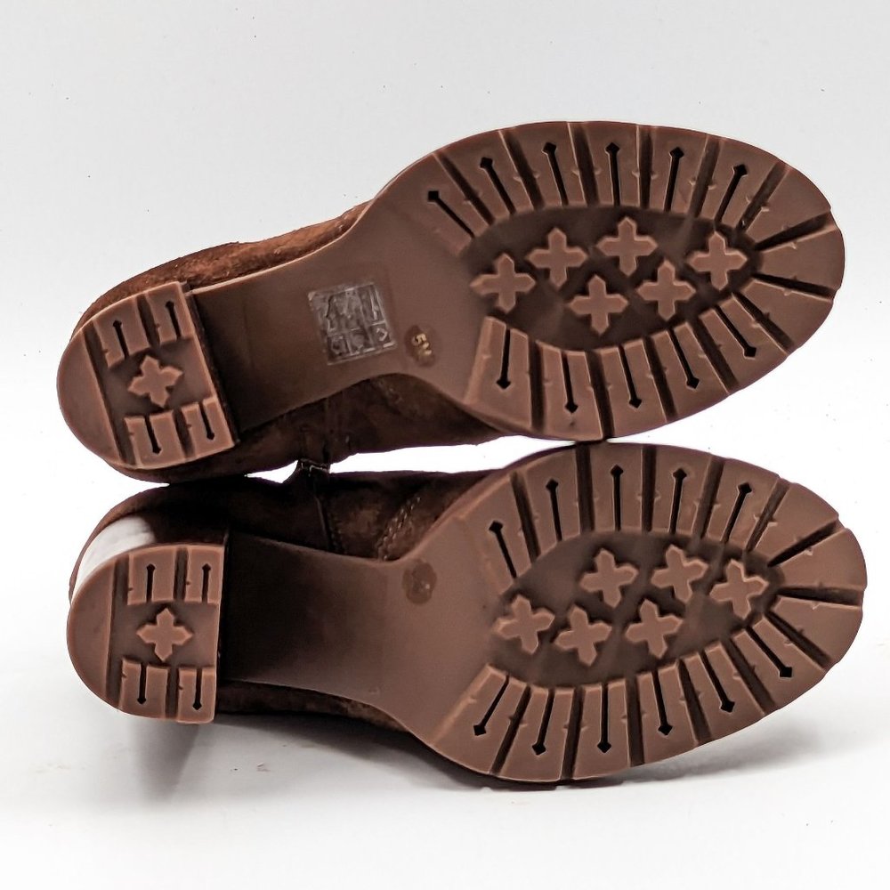 Tory Burch Women Sofia 85 Lug Sole T Logo Heeled Brown Suede Boots size 5 - Picture 3 of 11